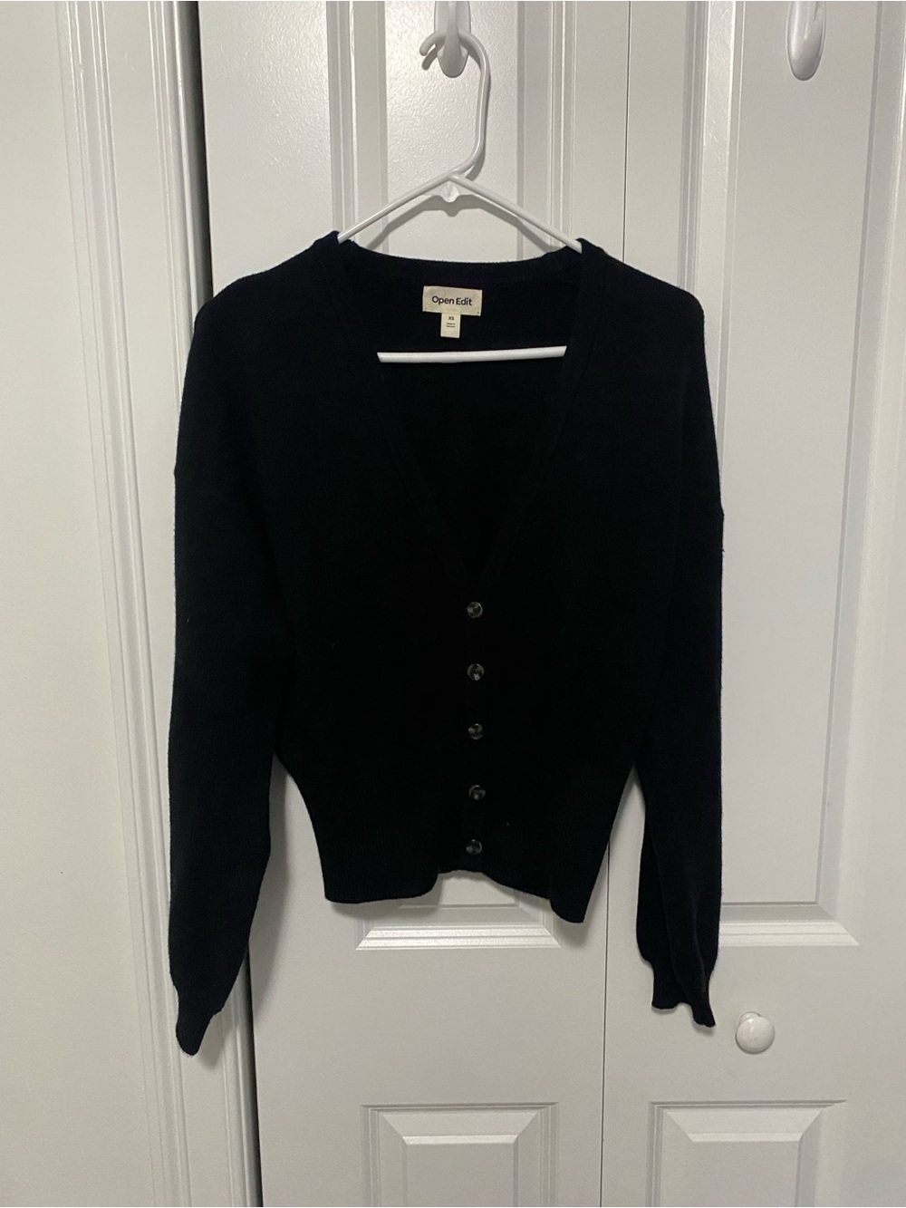 Open Edit Black Cardigan Wide Hem Soft Sweater